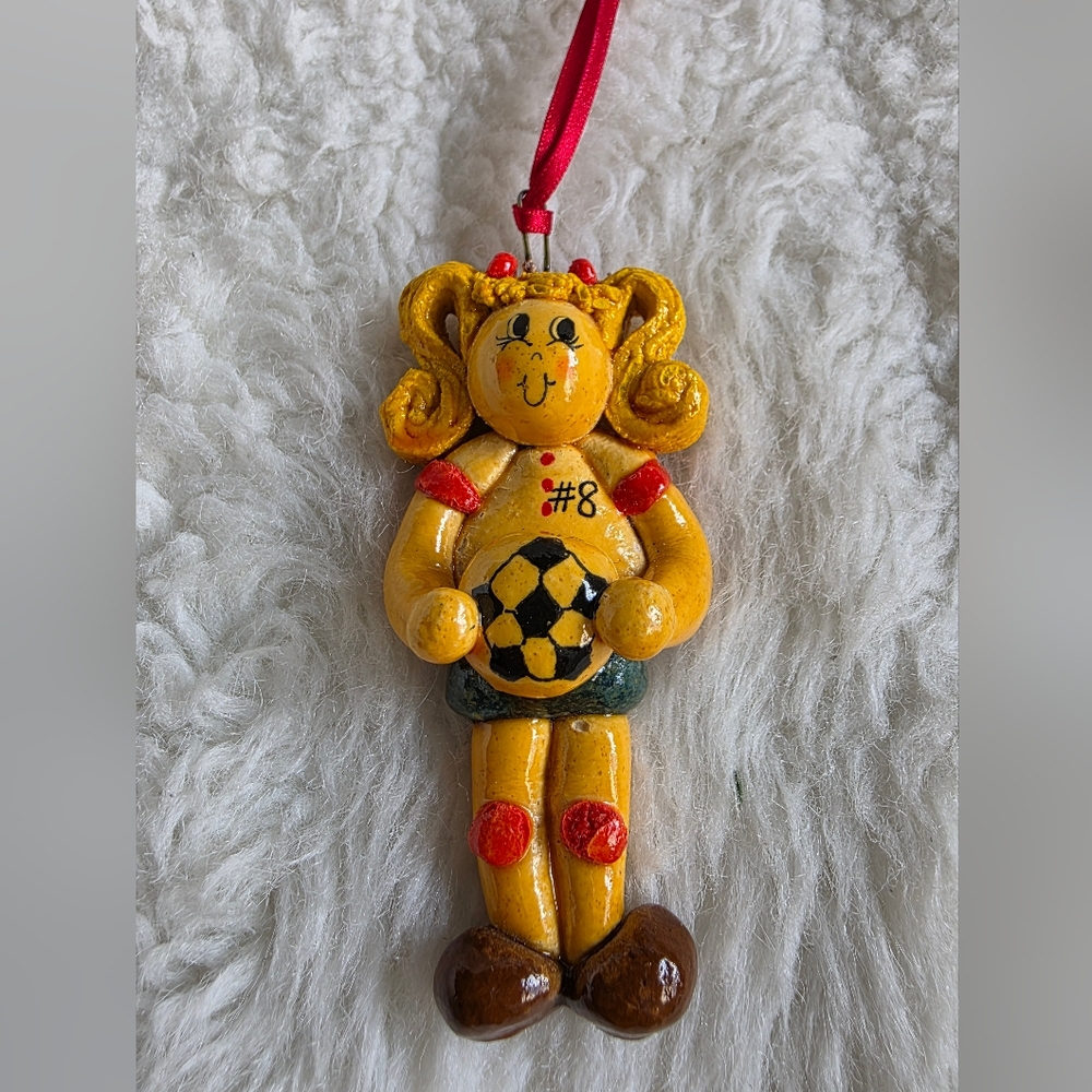 Playful Yellow Soccer Doll Ornament